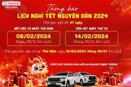 TOYOTA TIỀN GIANG THÔNG BÁO THỜI GIAN NGHỈ TẾT NGUYÊN ĐÁN GIÁP THÌN 2024