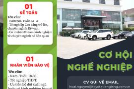 TOYOTA TIỀN GIANG TUYỂN DỤNG TRONG THÁNG 5